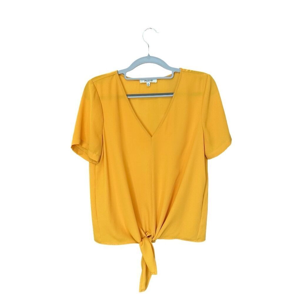 Madewell Short Sleeve Sheer Tie Front Flowy Pullover Blouse Mustard XS
